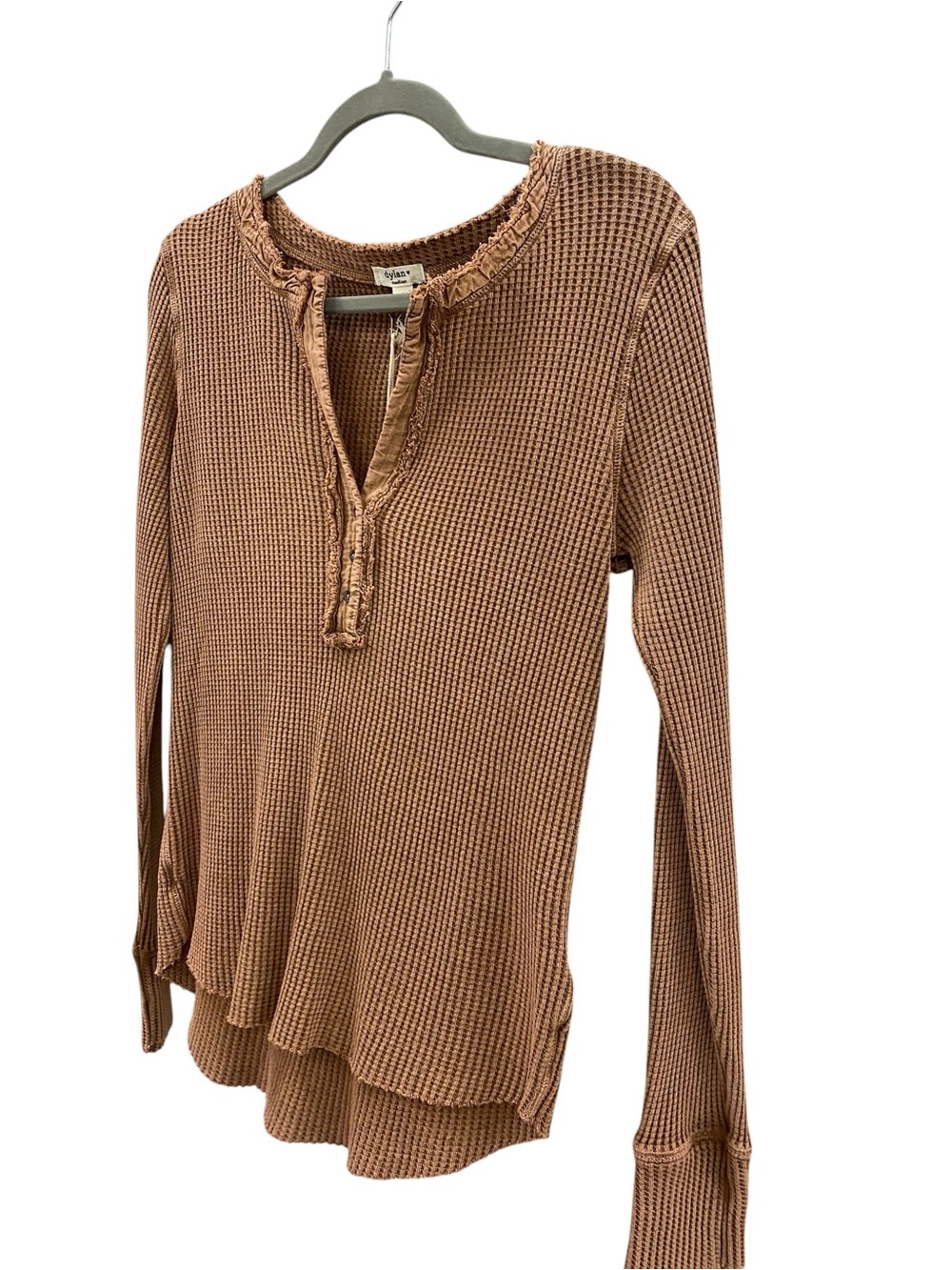 dylan Waffle Henley Long Sleeve Top - Tan